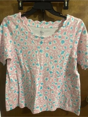 Kim Rogers Pink and Aqua Leopard-Print Short Sleeve Tee
